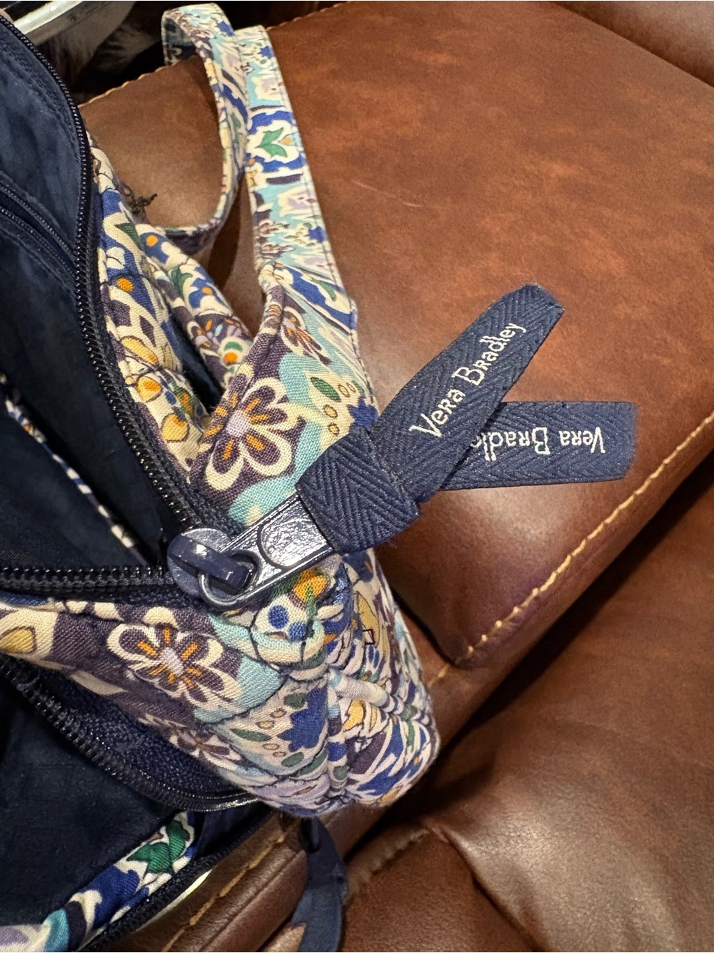 Vera Bradley Navy and Teal Floral Quilted Crossbody Bag - Picture 7 of 10